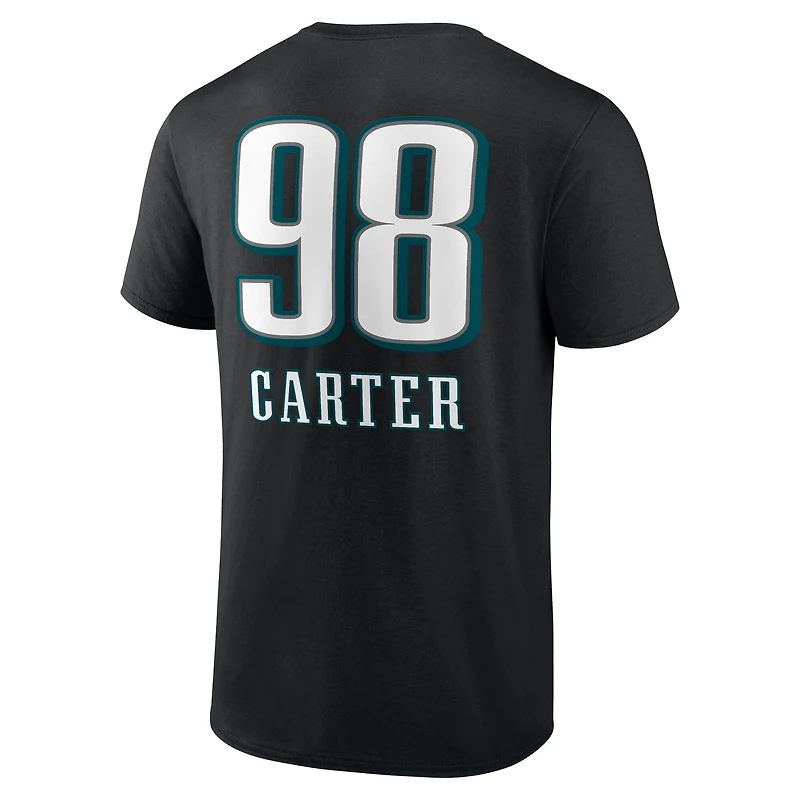 T-shirt noir pour homme Jalen Carter avec nom et numéro de l'équipe des Philadelphia Eagles