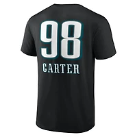 T-shirt noir pour homme Jalen Carter avec nom et numéro de l'équipe des Philadelphia Eagles