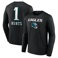 T-shirt à manches longues pour homme Jalen Hurts Black Philadelphia Eagles Team Wordmark Nom et numéro
