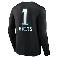 T-shirt à manches longues pour homme Jalen Hurts Black Philadelphia Eagles Team Wordmark Nom et numéro