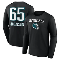 T-shirt à manches longues noir pour homme Lane Johnson avec nom et numéro de l'équipe Philadelphia Eagles