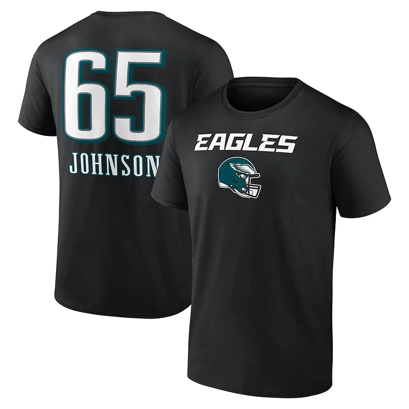T-shirt noir pour homme Lane Johnson avec nom et numéro de l'équipe des Philadelphia Eagles