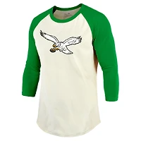 Majestic Threads pour homme Jalen Hurts Cream/Kelly Green Philadelphia Eagles Alternate Player Name & Number Raglan 3/4-Sleeve T-Shirt