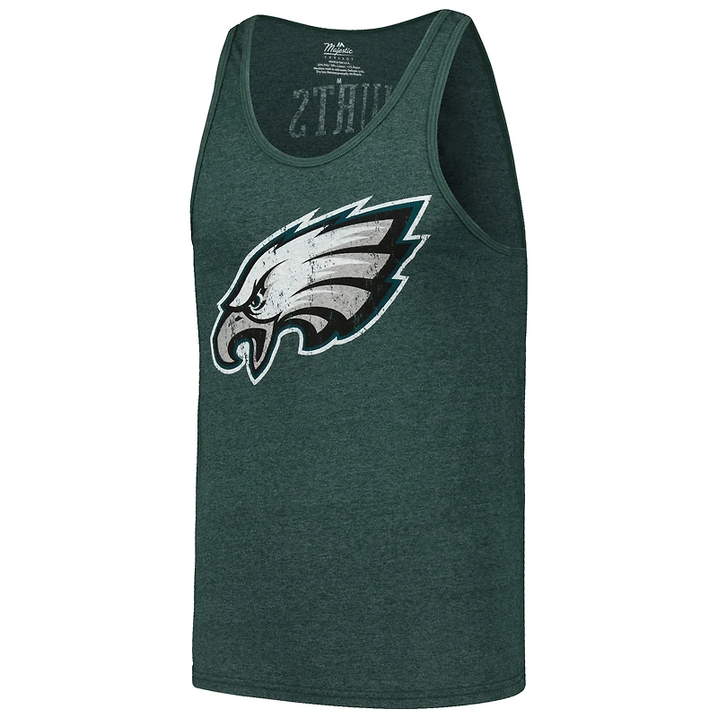 Débardeur tri-mélange vert Majestic Threads Jalen Hurts pour hommes avec nom et numéro des Eagles de Philadelphie