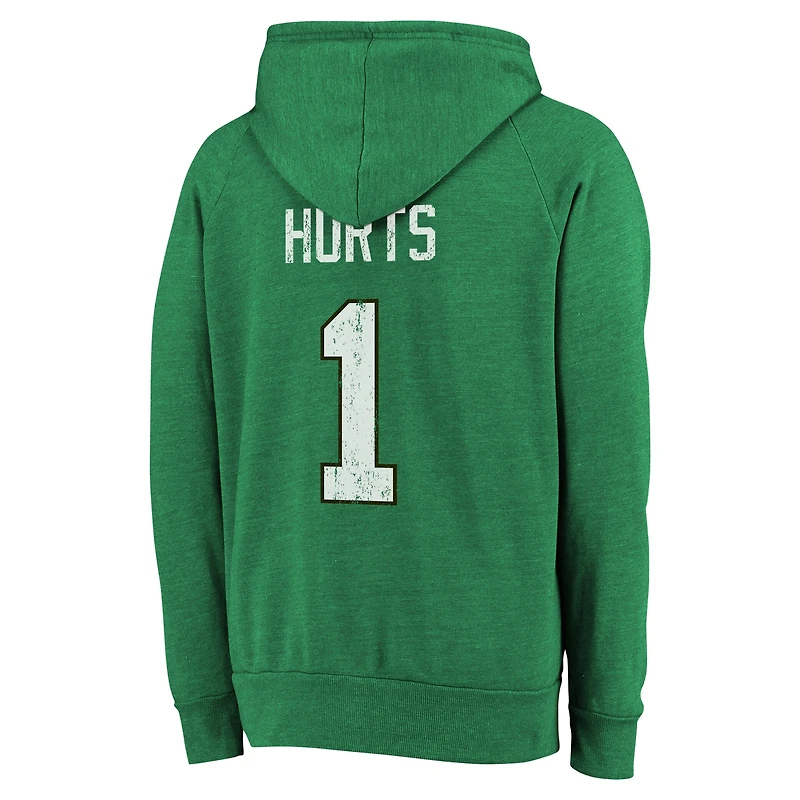 Majestic Threads pour hommes Jalen Hurts Kelly Green Philadelphia Eagles Nom et numéro Tri-Blend Pull à capuche