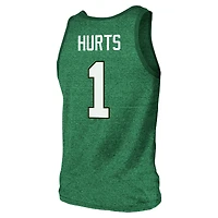 Men's Majestic Threads Jalen Hurts Kelly Green Philadelphia Eagles Tri-Blend Player Name & Number Tank Top