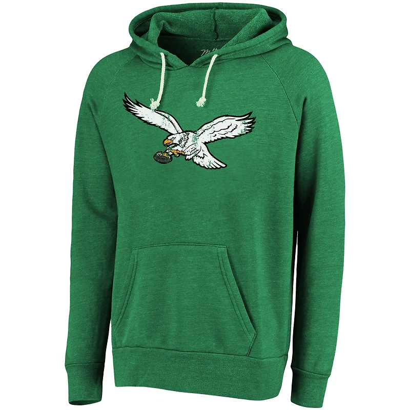 Majestic Threads Kelly Green Philadelphia Eagles Throwback Raglan Tri-Blend Pull à capuche pour hommes