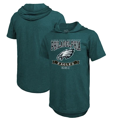 T-shirt à capuche tri-blend vert nuit pour homme Majestic Threads Philadelphia Eagles Super Bowl LIX Champions Coffin Corner