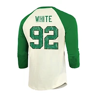 T-shirt à manches raglan 3/4 pour homme Majestic Threads Reggie White Cream/Kelly Green Philadelphia Eagles avec nom et numéro de joueur retraité