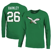 T-shirt à manches longues avec nom et numéro Majestic Threads Saquon Barkley Kelly Green Philadelphia Eagles pour hommes