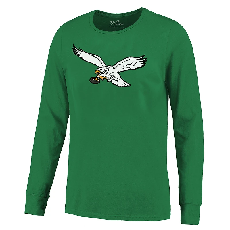 T-shirt à manches longues avec nom et numéro Majestic Threads Saquon Barkley Kelly Green Philadelphia Eagles pour hommes