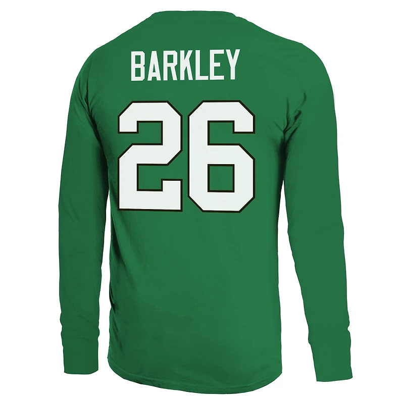 T-shirt à manches longues avec nom et numéro Majestic Threads Saquon Barkley Kelly Green Philadelphia Eagles pour hommes