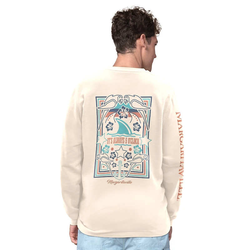 Men's Margaritaville Cream Philadelphia Eagles Five O'Clock Henley Long Sleeve T-Shirt