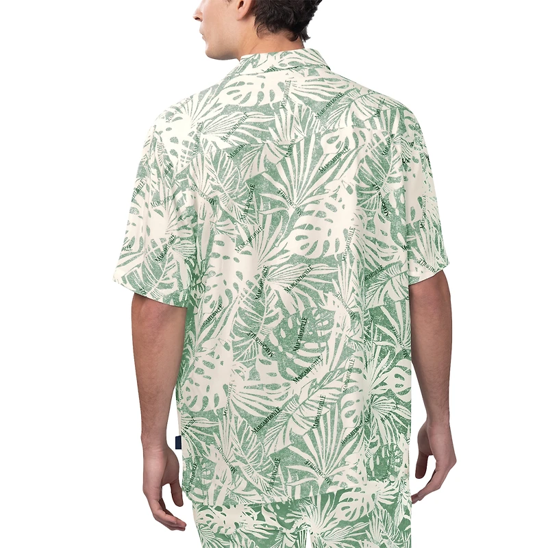 Chemise boutonnée de fête à imprimé Monstera délavée au sable des Eagles Philadelphie Margaritaville vert minuit pour hommes