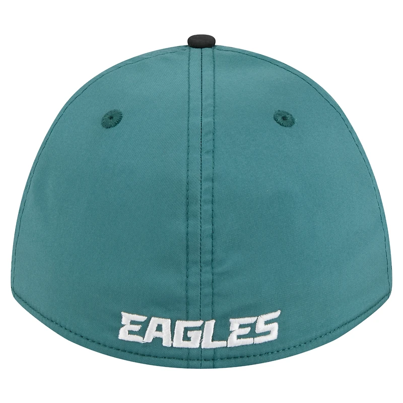 Casquette Flex 39THIRTY pour homme, vert nuit/noir, Philadelphia Eagles, avec monture en corde, couronne A et logo forme de A.