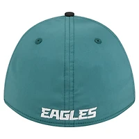 Casquette Flex 39THIRTY pour homme, vert nuit/noir, Philadelphia Eagles, avec monture en corde, couronne A et logo forme de A.