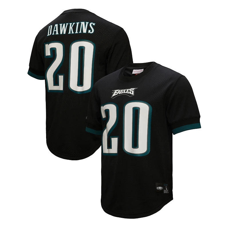 T-shirt en maille Mitchell & Ness pour homme, noir, Brian Dawkins, Philadelphia Eagles, avec nom et numéro de joueur retraité.