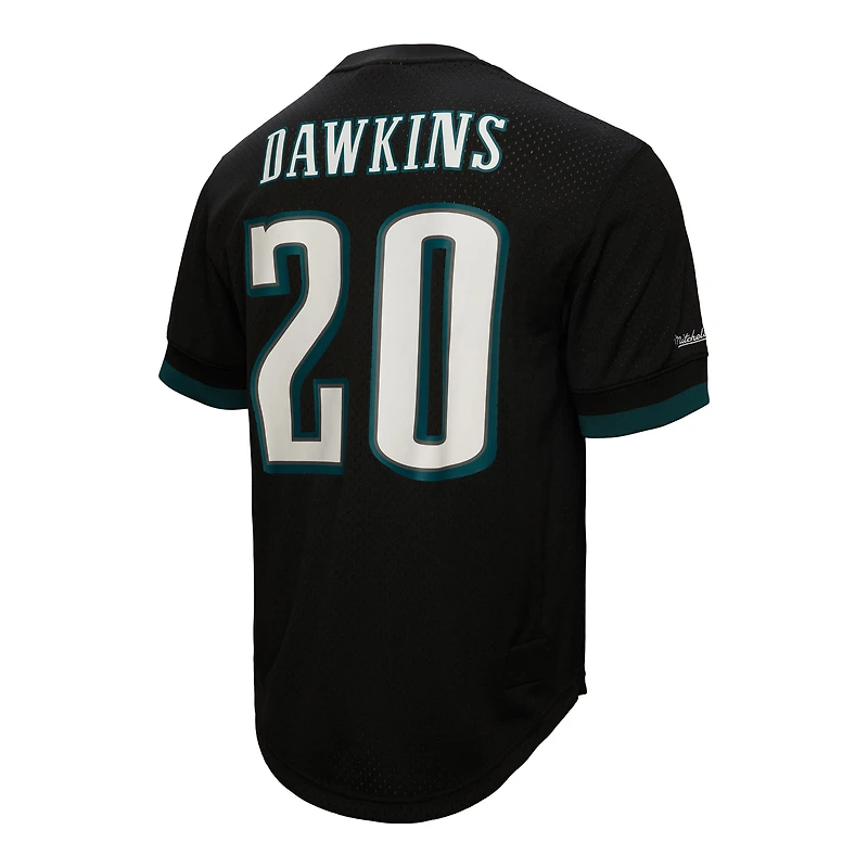 T-shirt en maille Mitchell & Ness pour homme, noir, Brian Dawkins, Philadelphia Eagles, avec nom et numéro de joueur retraité.