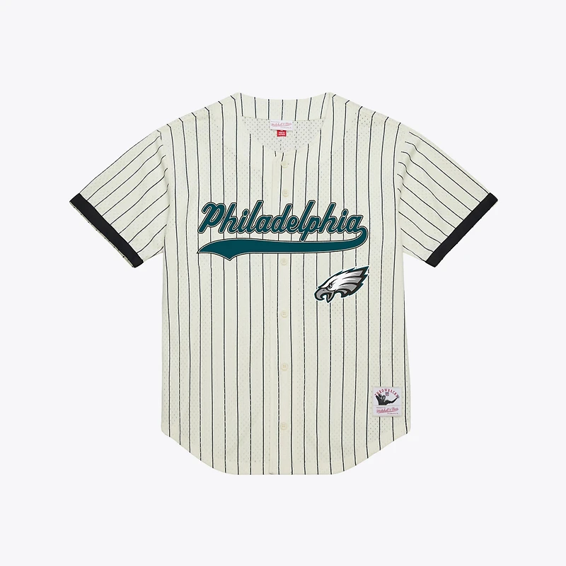 Maillot Mitchell & Ness Brian Dawkins crème des Eagles de Philadelphie pour homme, en maille tendance avec nom et numéro.
