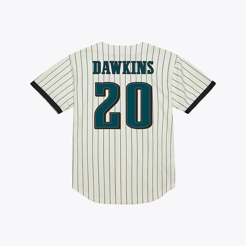 Maillot Mitchell & Ness Brian Dawkins crème des Eagles de Philadelphie pour homme, en maille tendance avec nom et numéro.