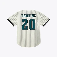 Maillot Mitchell & Ness Brian Dawkins crème des Eagles de Philadelphie pour homme, en maille tendance avec nom et numéro.
