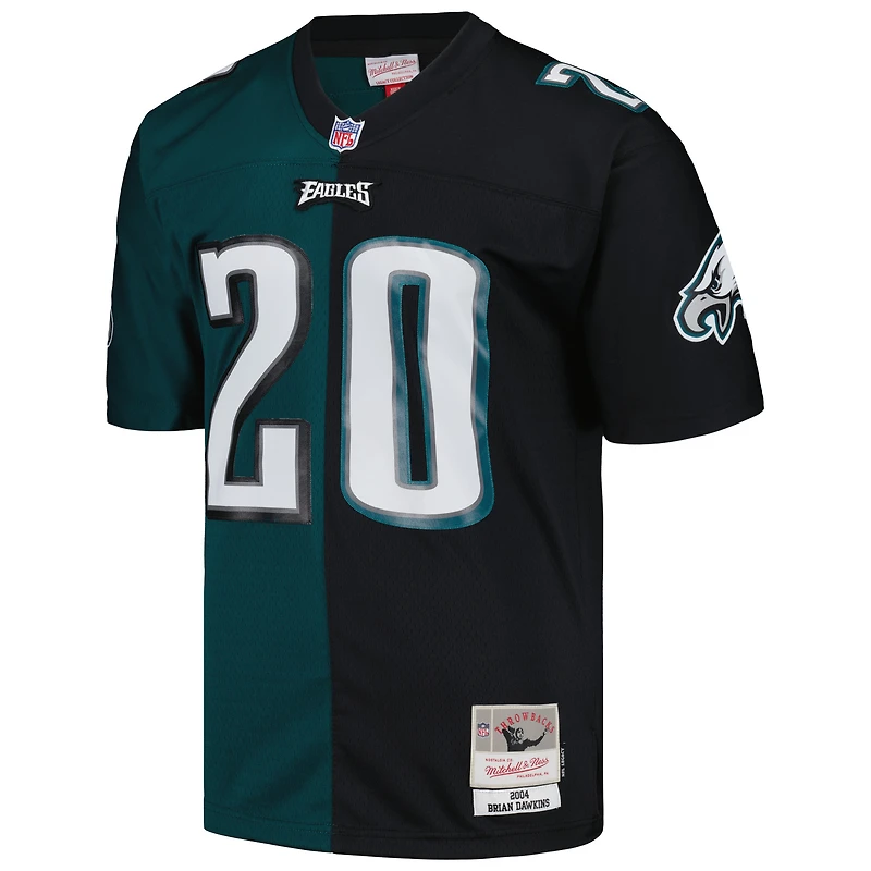 Maillot réplique Mitchell & Ness Brian Dawkins vert nuit/noir des Eagles de Philadelphie 2004 Split Legacy pour hommes