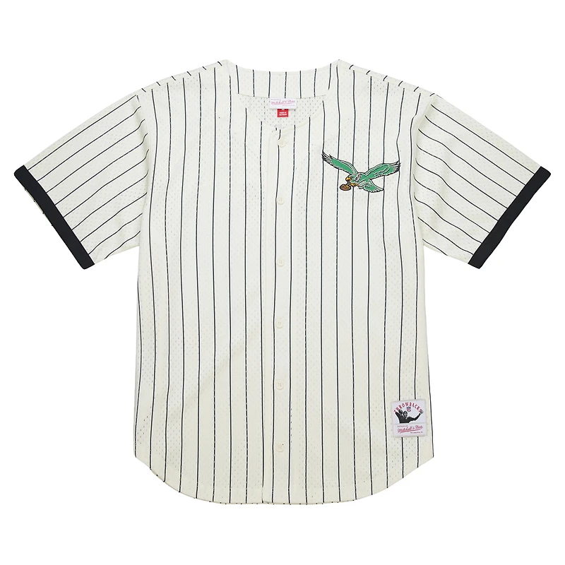 Maillot de mode Mitchell & Ness crème Philadelphia Eagles pour hommes, grandes tailles, en maille épaisse et boutonnée