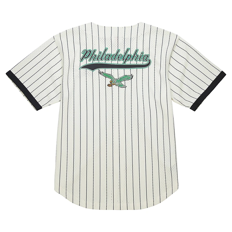 Maillot de mode Mitchell & Ness crème Philadelphia Eagles pour hommes, grandes tailles, en maille épaisse et boutonnée