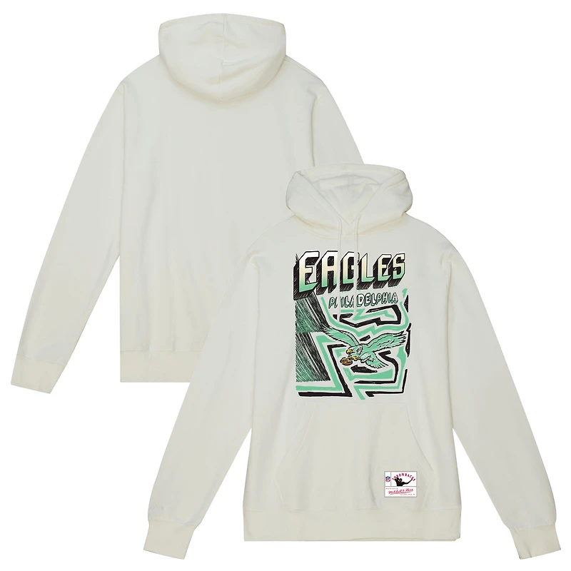 Men's Mitchell & Ness Cream Philadelphia Eagles Sidewalk Sketch Pullover Hoodie