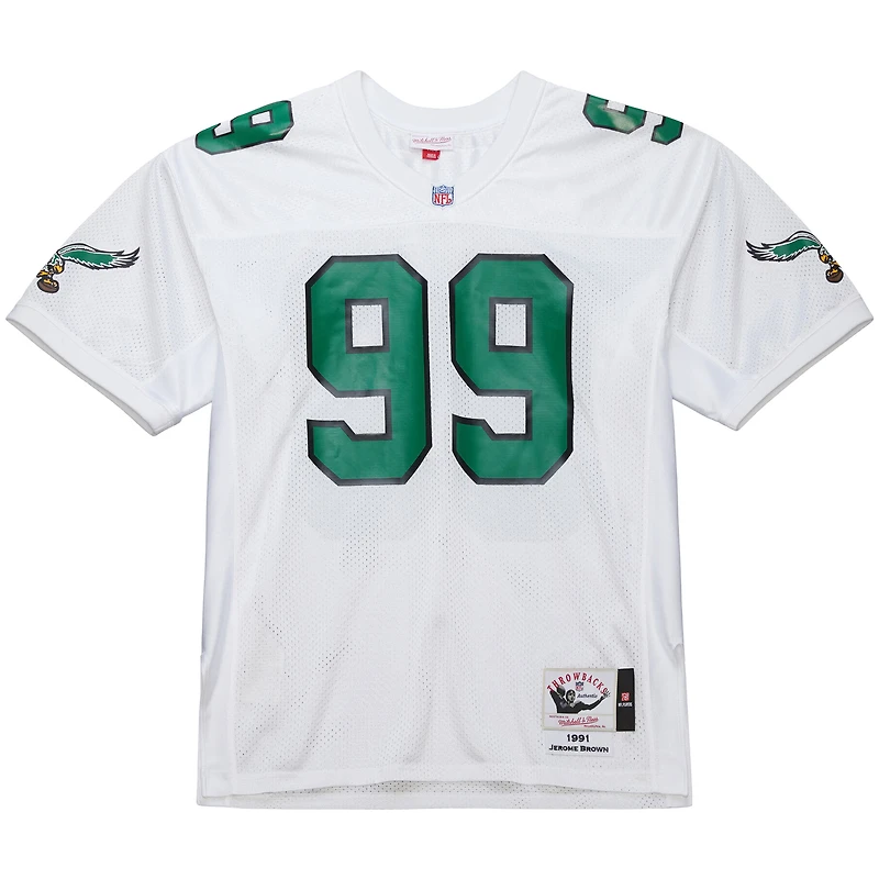 Maillot de joueur retraité authentique Mitchell & Ness Jerome Brown blanc des Philadelphia Eagles 1991