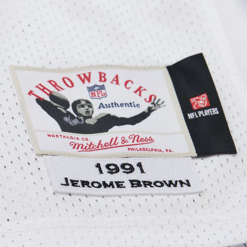 Maillot de joueur retraité authentique Mitchell & Ness Jerome Brown blanc des Philadelphia Eagles 1991