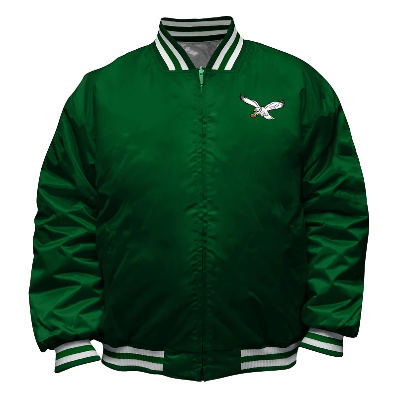 Veste réversible à fermeture éclair intégrale Mitchell & Ness Kelly Green/Silver Philadelphia Eagles Big Tall pour homme