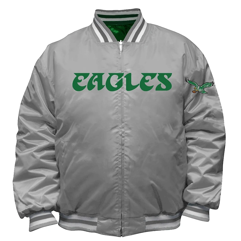 Veste réversible à fermeture éclair intégrale Mitchell & Ness Kelly Green/Silver Philadelphia Eagles Big Tall pour homme