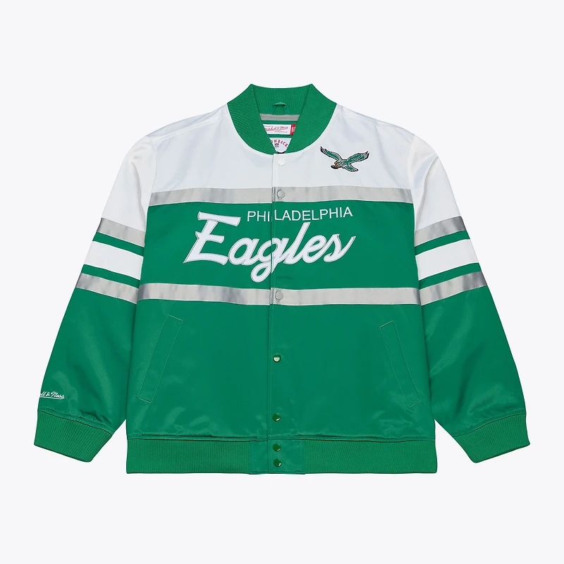 Men's Mitchell & Ness  Kelly Green Philadelphia Eagles Head Coach Lightweight Full-Snap Satin Jacket