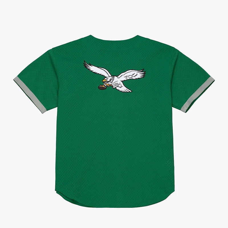 Maillot de mode Mitchell & Ness Kelly Green Philadelphia Eagles Head Coach en maille à boutons pour homme