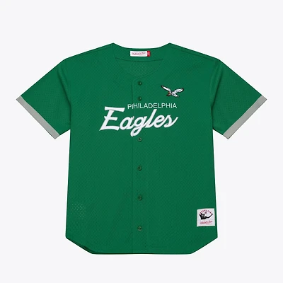 Maillot de mode Mitchell & Ness Kelly Green Philadelphia Eagles Head Coach en maille à boutons pour homme