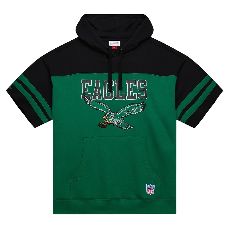 Men's Mitchell & Ness Kelly Green Philadelphia Eagles  Off Field Vintage Logo Short Sleeve Pullover Hoodie