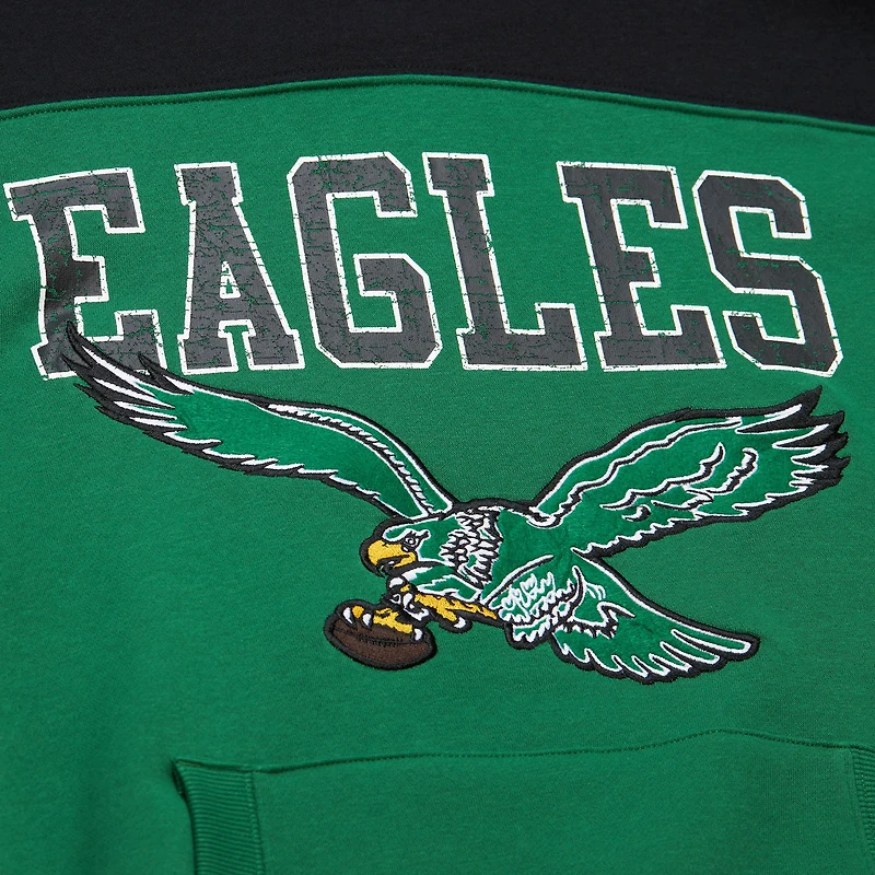 Men's Mitchell & Ness Kelly Green Philadelphia Eagles  Off Field Vintage Logo Short Sleeve Pullover Hoodie