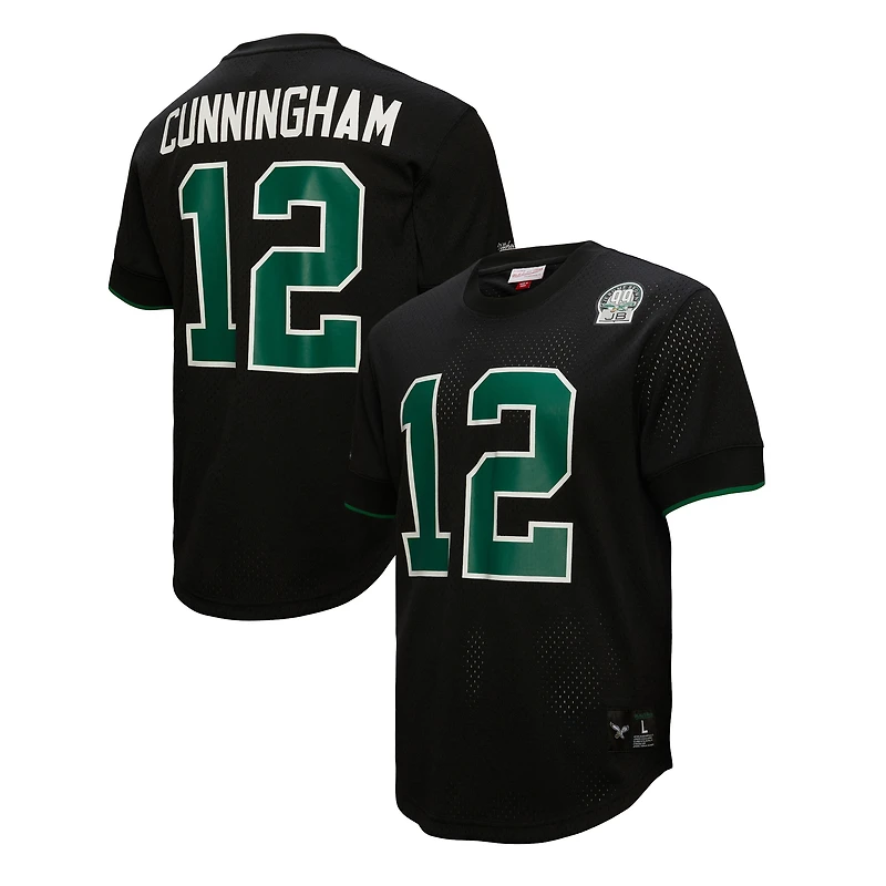 T-shirt en maille Mitchell & Ness pour homme, noir, à l'effigie de Randall Cunningham, joueur retraité des Eagles Philadelphie.