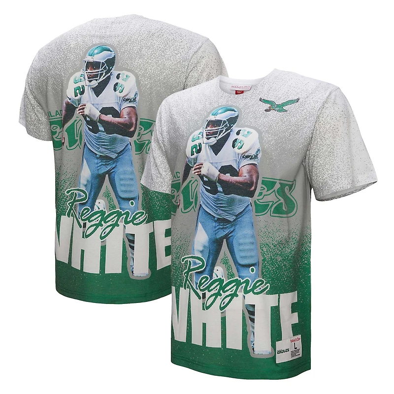 T-shirt Mitchell & Ness Reggie pour homme, blanc et gris, joueur retraité des Philadelphia Eagles Burst