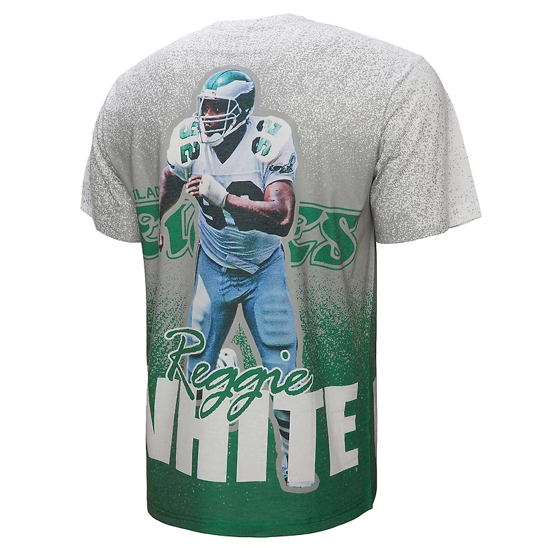 T-shirt Mitchell & Ness Reggie pour homme, blanc et gris, joueur retraité des Philadelphia Eagles Burst
