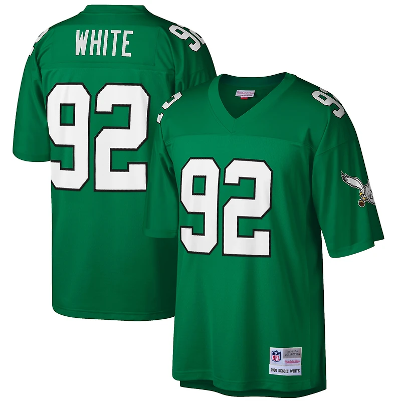 Maillot réplique de joueur retraité 1990 des Philadelphia Eagles Mitchell & Ness Reggie White Kelly Green Big Tall pour homme