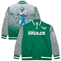 Veste en satin à fermeture éclair intégrale pour homme Mitchell & Ness Reggie White Kelly Green Philadelphia Eagles Retired Player Graphic