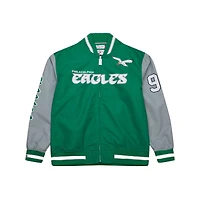 Veste en satin à fermeture éclair intégrale pour homme Mitchell & Ness Reggie White Kelly Green Philadelphia Eagles Retired Player Graphic