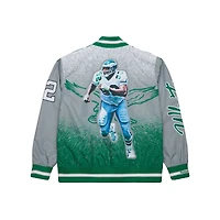 Veste en satin à fermeture éclair intégrale pour homme Mitchell & Ness Reggie White Kelly Green Philadelphia Eagles Retired Player Graphic