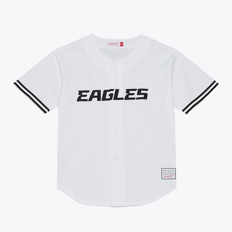 Men's Mitchell & Ness White Philadelphia Eagles Monochrome Mesh Full-Button Baseball Jersey
