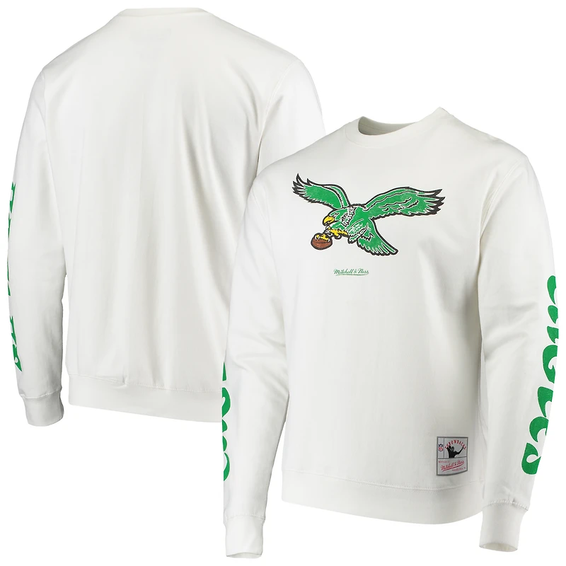 Men's Mitchell & Ness White Philadelphia Eagles Rings VIP Champions Pullover Sweater