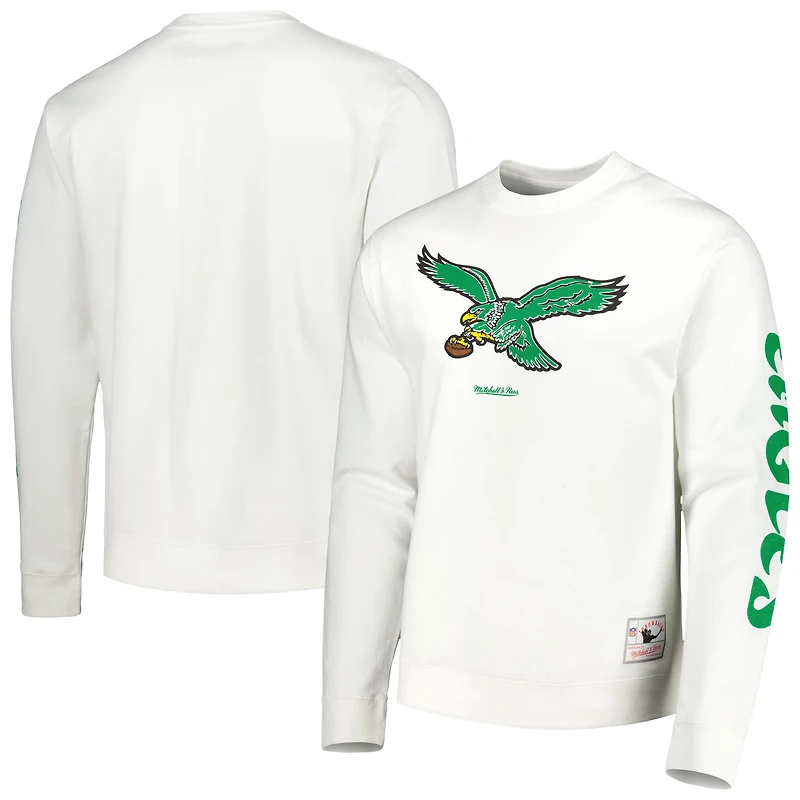 Men's Mitchell & Ness White Philadelphia Eagles VIP Rings Crew Sweatshirt