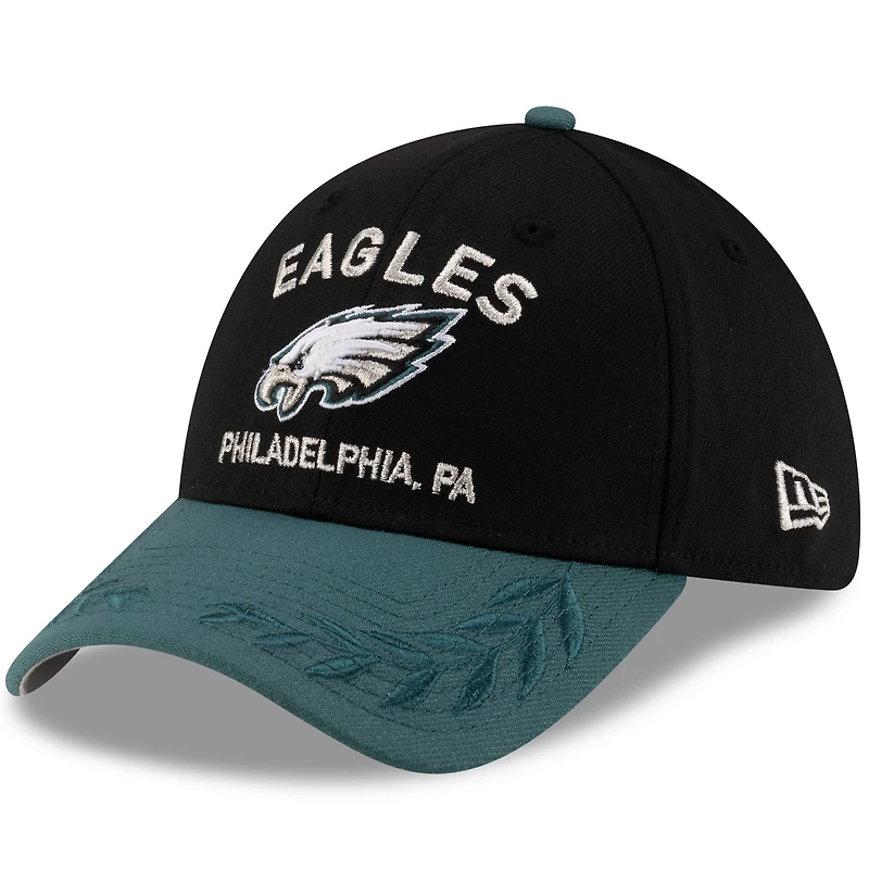Casquette New Era 39THIRTY Flex noire/verte nuit pour homme, Philadelphia Eagles, draft NFL 2025