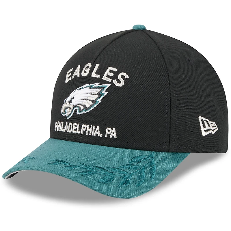 Men's New Era Black/Midnight Green Philadelphia Eagles 2025 NFL Draft 9FORTY M-Crown A-Frame Adjustable Hat